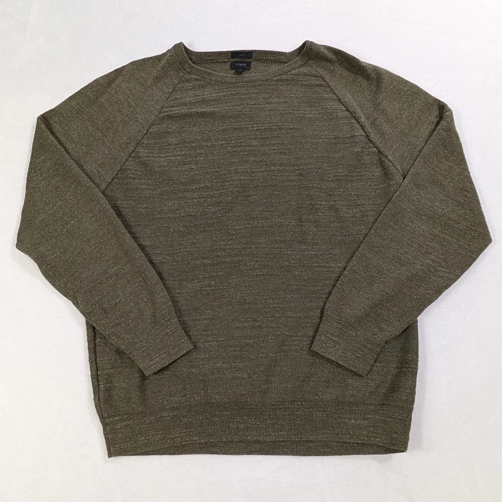 J. Crew Sweater Slim Olive Green Garter Stitch Cotton Raglan | Mens XL‎